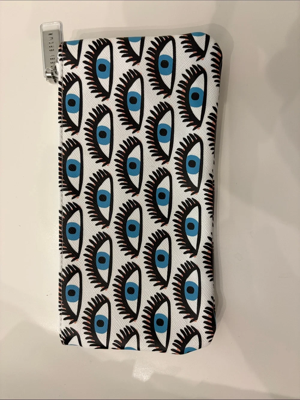 Bobbi Brown Blue Eye Print Zip Pouch in White, Black and Blue